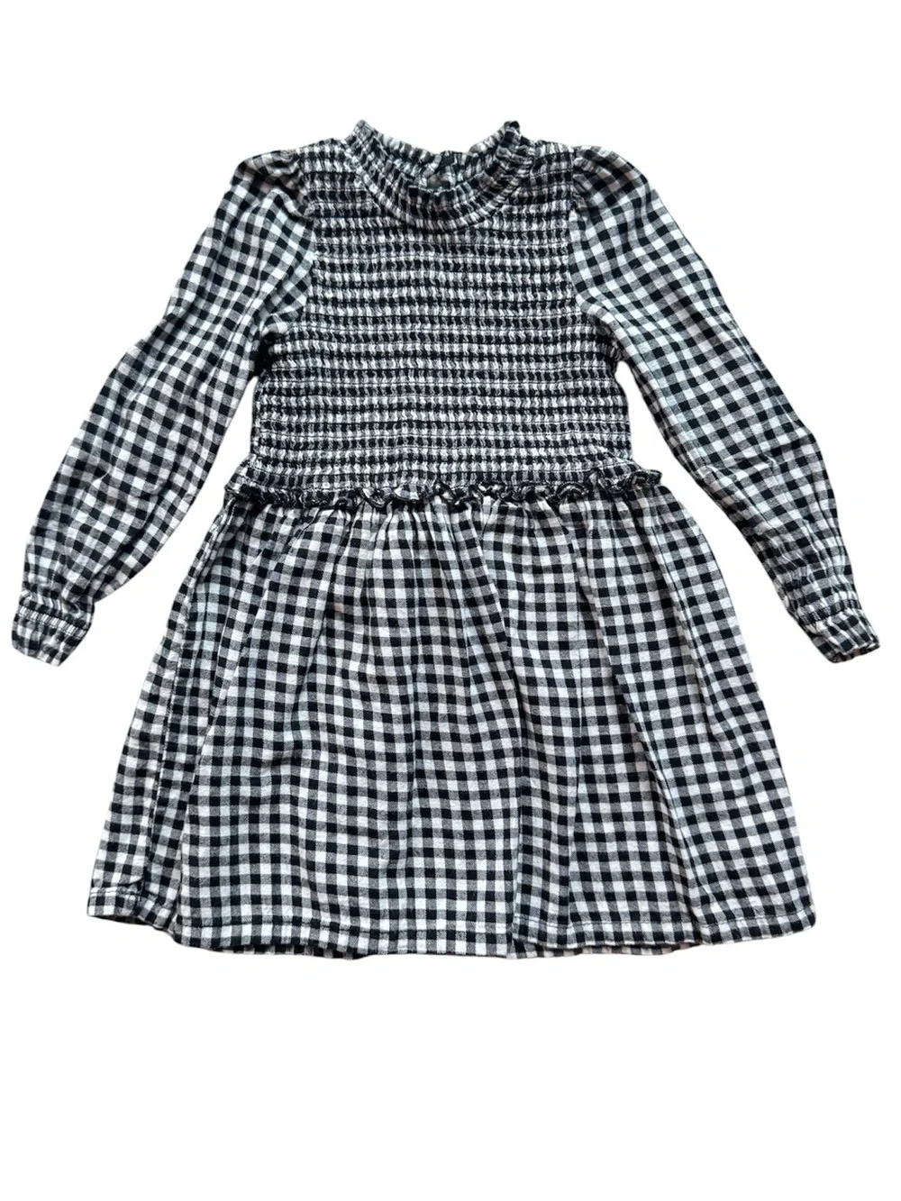 Wonder Nation Toddler Girl Gingham Dress Size 3T Black White Long Sleeve Dress